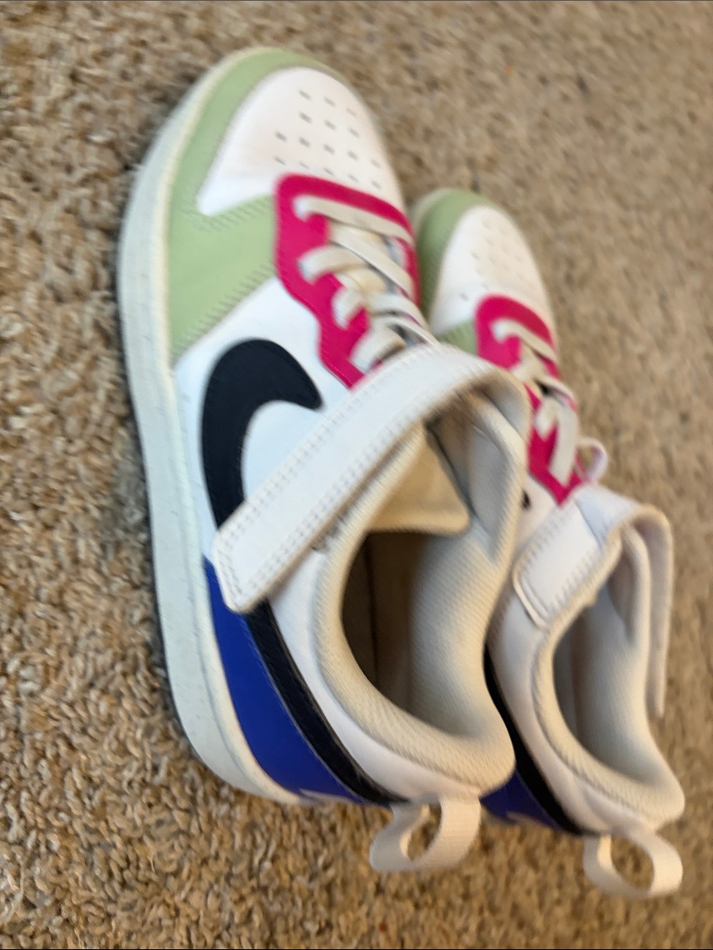 Nike Kids White Sneakers with Pink, Green, Blue & Black Accents